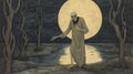 Ghoul Haunted By The Moon: Nightmarish Art Nouveau-inspired Illustration