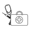 figure suitcase health with stethoscope and syringe