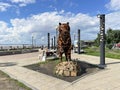 Vladivostok, Russia, September, 01, 2023. Figure of tiger made of scrap metal on the Sports promenade