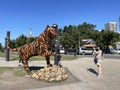 Vladivostok, Russia, September, 04, 2023. Figure of tiger made of scrap metal on the Sports promenade