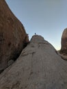 Figure triumphant on top of mountain at Valley of Fire, Nevada