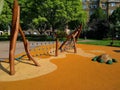 The figure of a turtle on the playground made of soft rubber crumbs in Prague