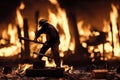 Figure of working blacksmith with anvil and hammer against background of fire and sparks. Royalty Free Stock Photo