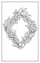 Figured floral wreath, black and white stylized contour pattern