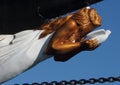 The figurehead of the sailing ship was a wooden statue that usually represented a goddess of the sea Royalty Free Stock Photo