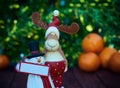 Figures Christmas elk and snowman with a sign Royalty Free Stock Photo