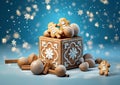 Figures decorated with gingerbread cookies Christmas festive background. Royalty Free Stock Photo