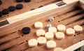 Figures with dice. Wooden backgammon board game