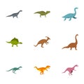 Figures dinosaur icons set, flat style