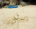 Figures of marine life made of sand on the beach Royalty Free Stock Photo