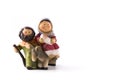 Figures representing Nativity scene isolated on white background.Jesus,Maria and Jose. Royalty Free Stock Photo