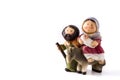 Figures representing Nativity scene isolated on white background.Jesus,Maria and Jose. Royalty Free Stock Photo