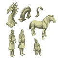 Figures of samurai, horse and serpent, big set Royalty Free Stock Photo