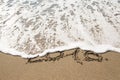 Figures 2016 sea wave with foam washes sand on the beach in Alan Royalty Free Stock Photo