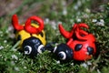 Figures of two ladybirds. Next to it is the inscription love Royalty Free Stock Photo