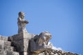 Figures at the Warriors Temple of Chichen Itza, Wonder of the World Royalty Free Stock Photo