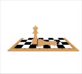 Figures of wooden chess on chessboard. King, queen of opposing teams. Vector Royalty Free Stock Photo