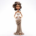 Cartoon Female Figurine With Twisted Updo Hairstyle On White Background