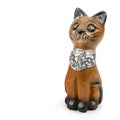 Figurine of a cat made of wood isolated on a white . Free space for text Royalty Free Stock Photo