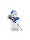 Figurine cheerful snowman holding a broom.