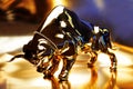 Figurine of a golden bull on a shining background. Royalty Free Stock Photo