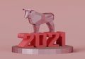 Figurine of a low poly bull on a stand with the number 2021, a symbol of the new year