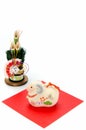 Figurine of Sheep and New Year's pine. Royalty Free Stock Photo