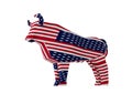 Figurine of a simplified polygonal American flag Bull isolated on white, symbol of the new year 2021