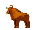 Figurine of a simplified polygonal Brown Metallic Bull isolated on white, symbol of the new year 2021