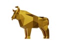 Figurine of a simplified polygonal Golden Bull isolated on white, symbol of the new year 2021