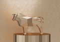 Figurine of a simplified polygonal golden bull on a stand, a symbol of the new year 2021