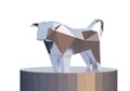 Figurine of a simplified polygonal metal bull on cylinder stand, a symbol of the new year 2021