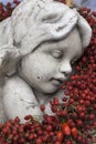 Figurine of a sleeping girl in red autumnal berries