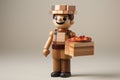 A figurine of a wooden pizza maker on a light background. Generative AI Royalty Free Stock Photo