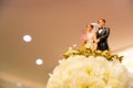 Figurines of the bride and groom on a wedding cake Royalty Free Stock Photo