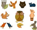 Funny animals and autumn leaves, vector graphics, simple style Royalty Free Stock Photo