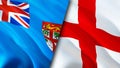 Fiji and England flags. 3D Waving flag design. Fiji England flag, picture, wallpaper. Fiji vs England image,3D rendering. Fiji