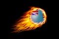 Fiji Flag With Fire Fire Ball Realistic Design