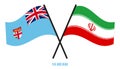 Fiji and Iran Flags Crossed And Waving Flat Style. Official Proportion. Correct Colors