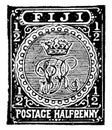 Fiji Islands Halfpenny Stamp in 1892, vintage illustration