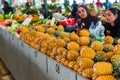 FIJI - JULY 12, 2019: Pineapples on the counter. With selective focus Royalty Free Stock Photo