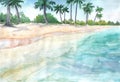 Fiji, palm trees by the beach, watercolor painting, background picture