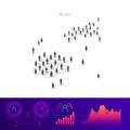 Fiji people map. Detailed vector silhouette. Mixed crowd of men and women. Population infographic elements