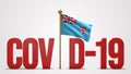Fiji realistic 3D flag and Covid-19 illustration.