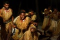 Fijian men dancing a traditional male dance meke wesi in Fiji