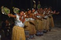 Fijian women dancing a traditional female dance Meke the fan dan