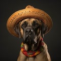 Fila Brasileiro dog wearing a national sombrero hat, funny cute pet, close-up portrait