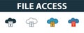 File Access icon set. Four simple symbols in diferent styles from web hosting icons collection. Creative file access icons filled Royalty Free Stock Photo