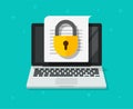 File access secure to confidential document online on laptop computer pc vector flat icon, digital web privacy