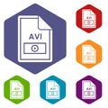 File AVI icons set Royalty Free Stock Photo